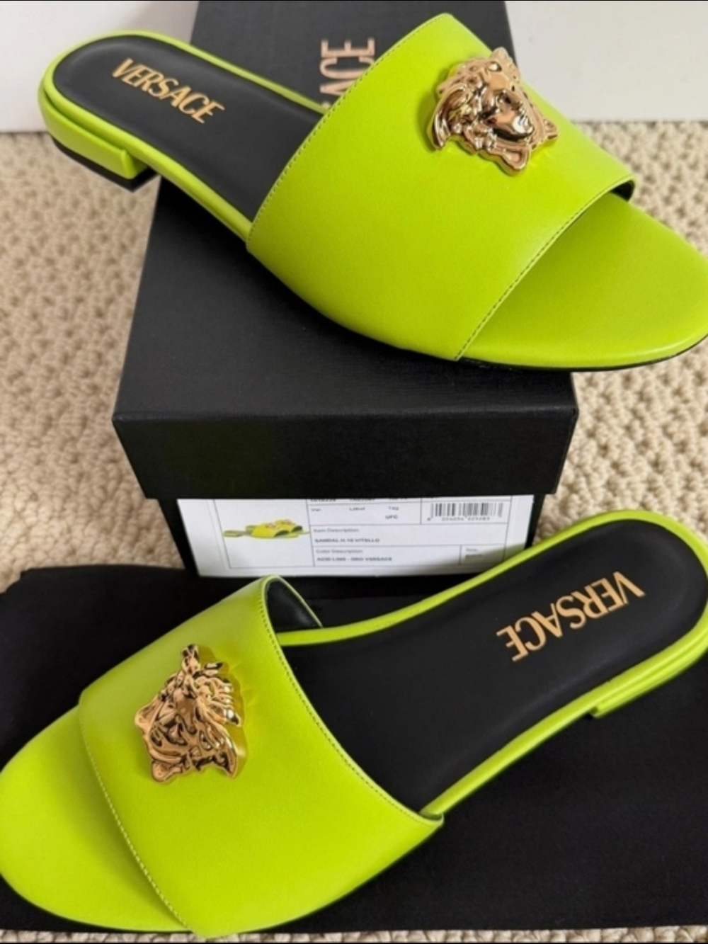 Versace Women's Neon Lime Medusa Slide Sandals